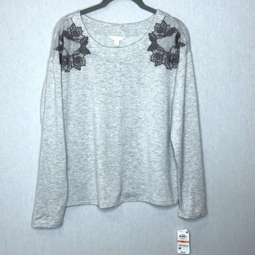 Charter Club lounge wear top with floral appliques Grey Small